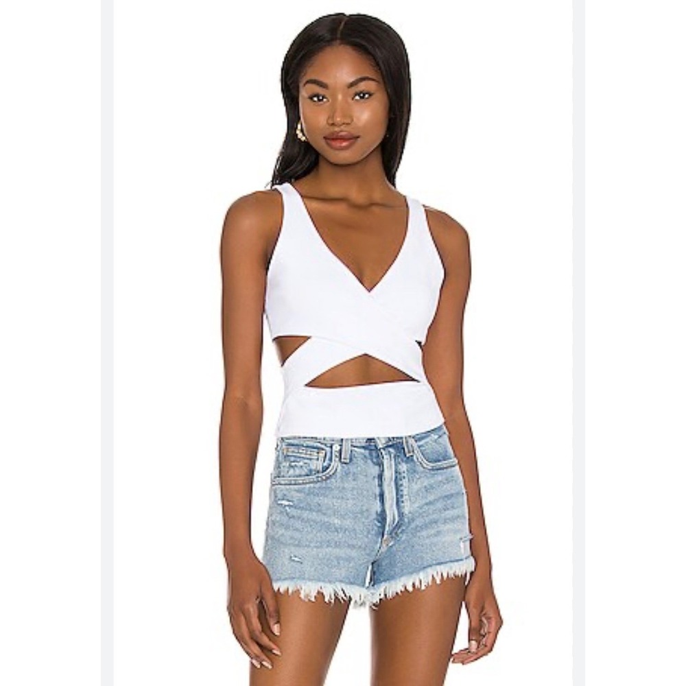 NWT Susana Monaco White Cutout Crossover Crop Top in Sugar Sz Large $128